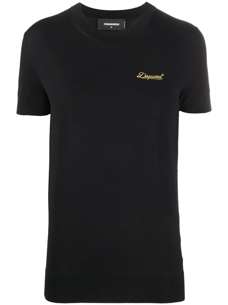 logo-embroidered knitted top