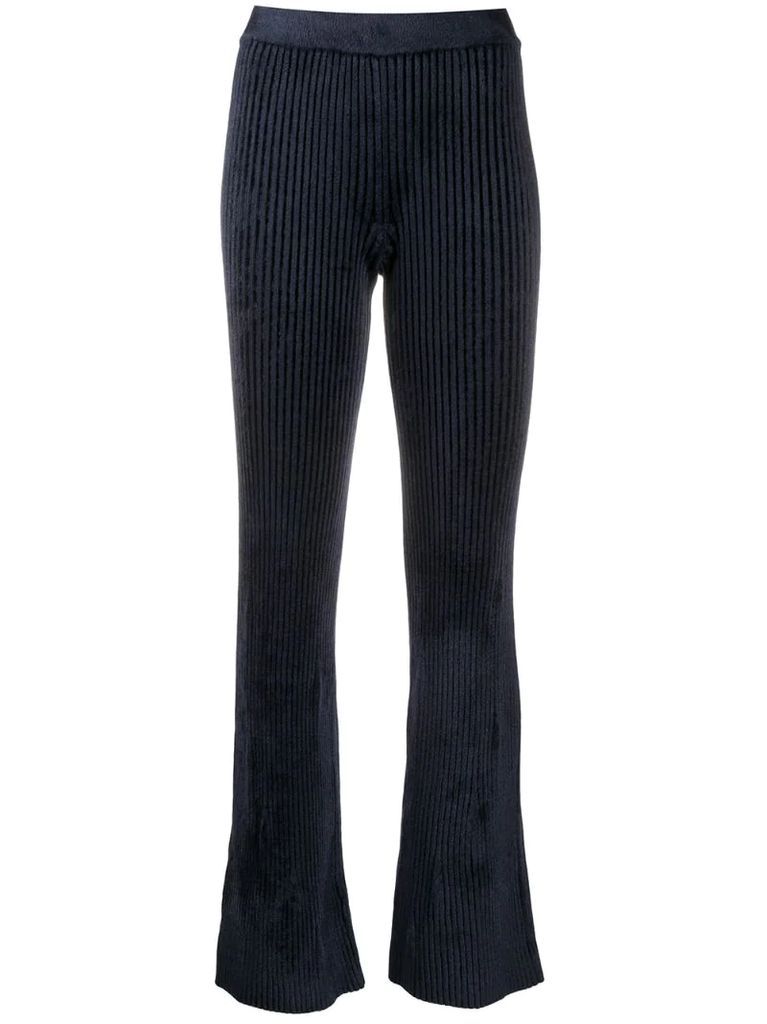 ribbed knit flared trousers