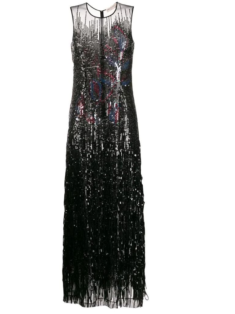 floral motif sequin gown