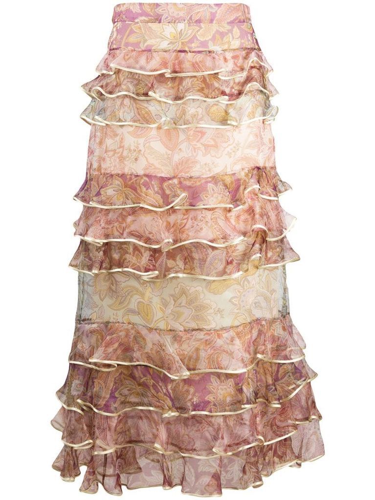 ruffled floral-print maxi skirt