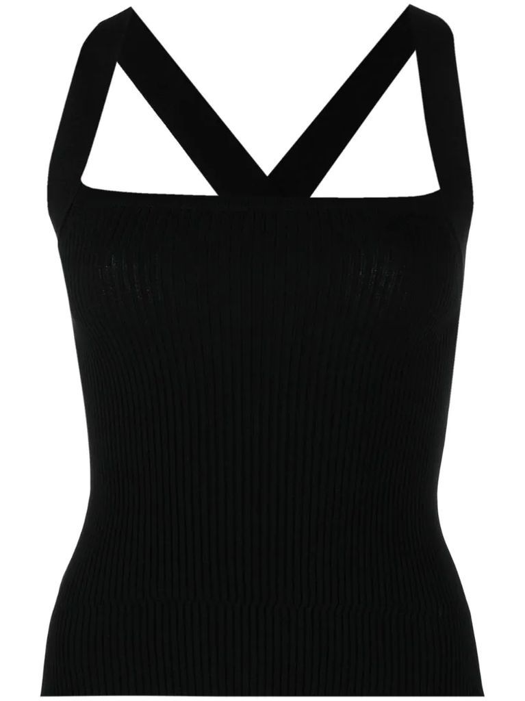 ribbed-knit crossover-straps top