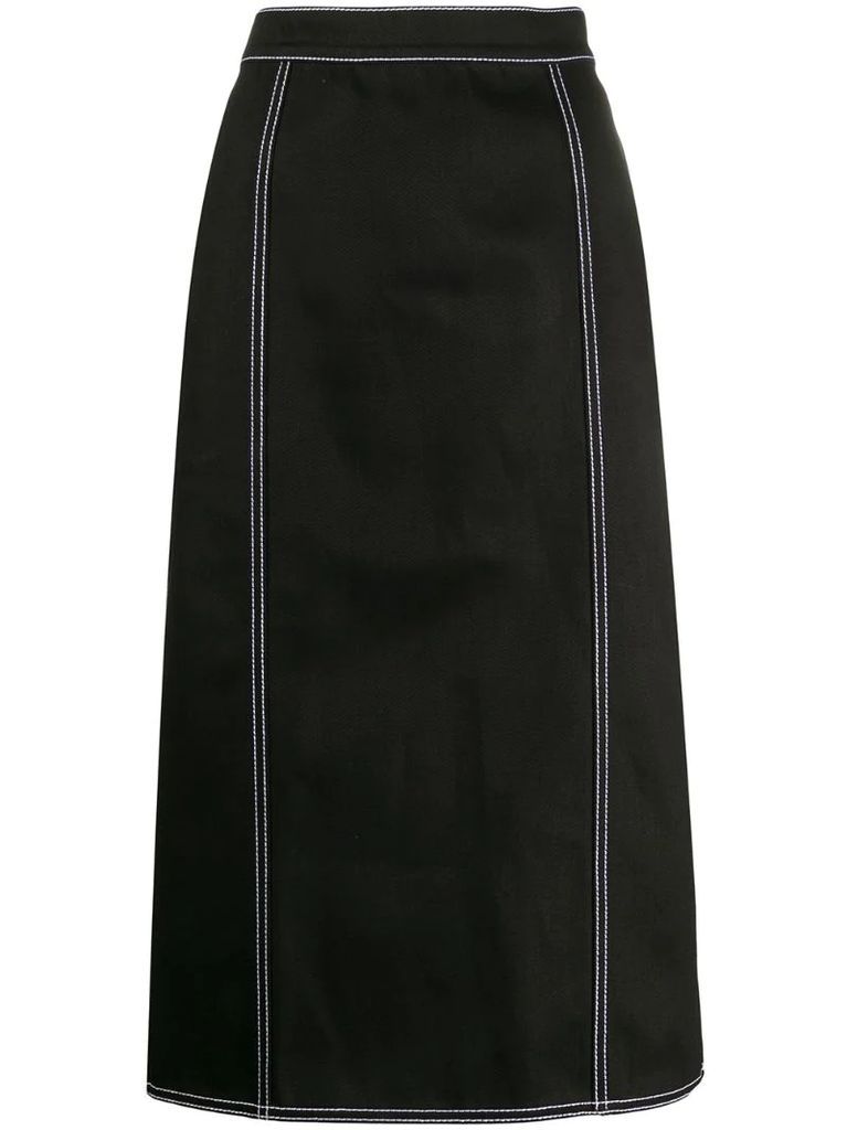 contrast stitching pleated skirt