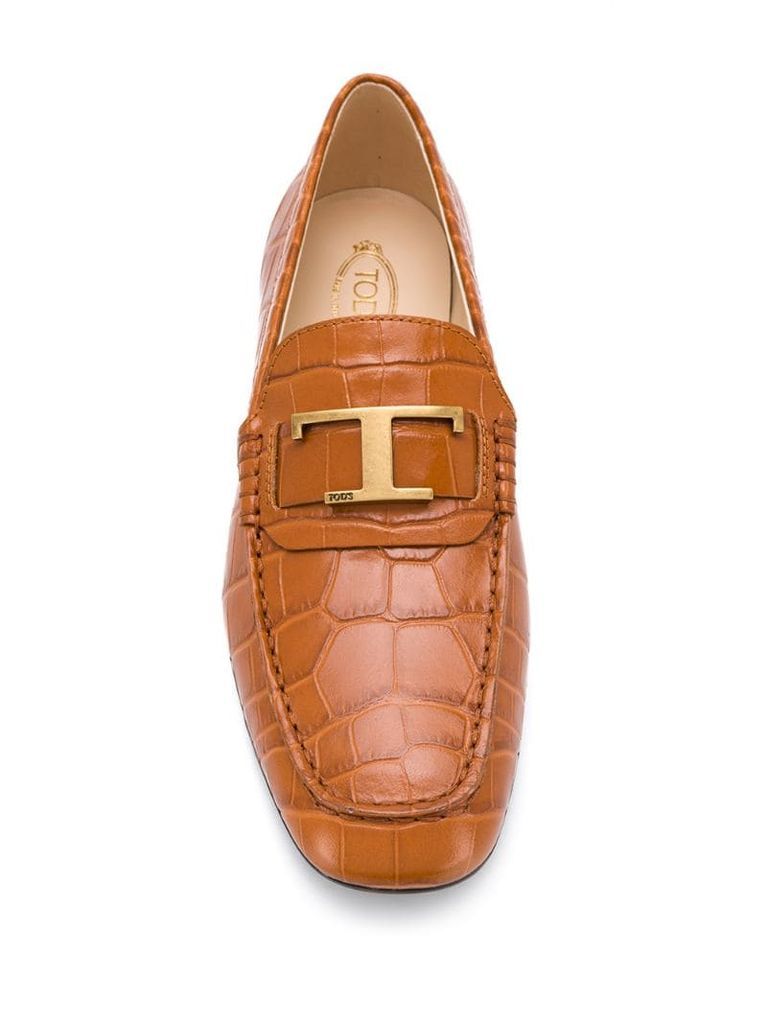 monogram-appliqué leather loafers