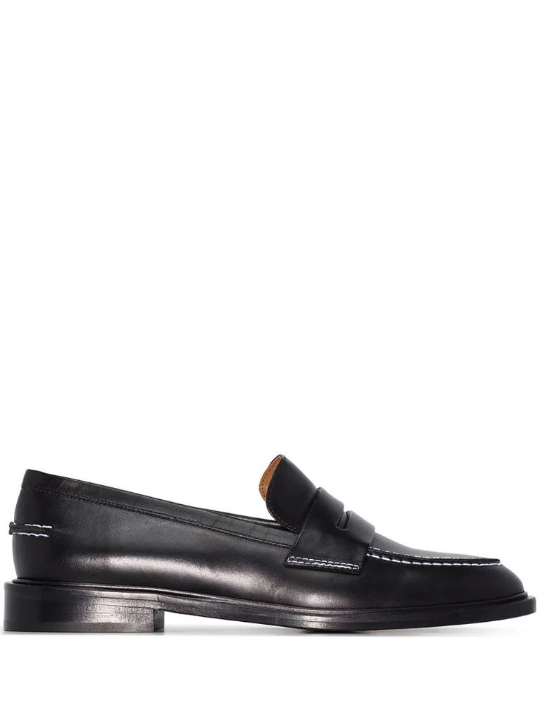 stitch-trimmed leather penny loafers