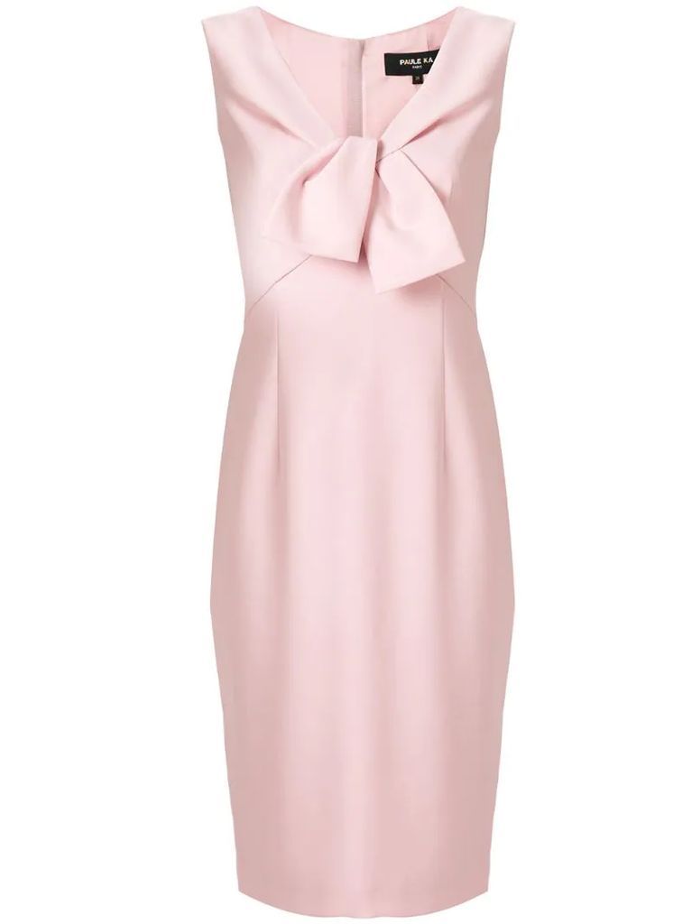 fitted V-neck bow detail dress