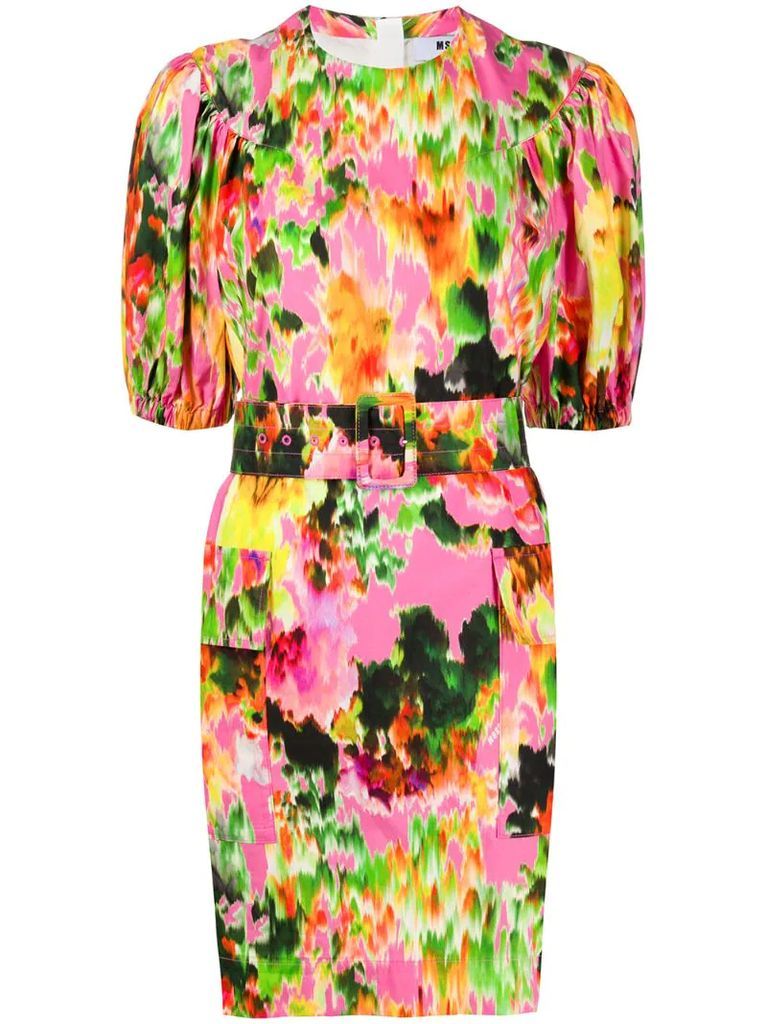 abstract floral-print belted mini dress