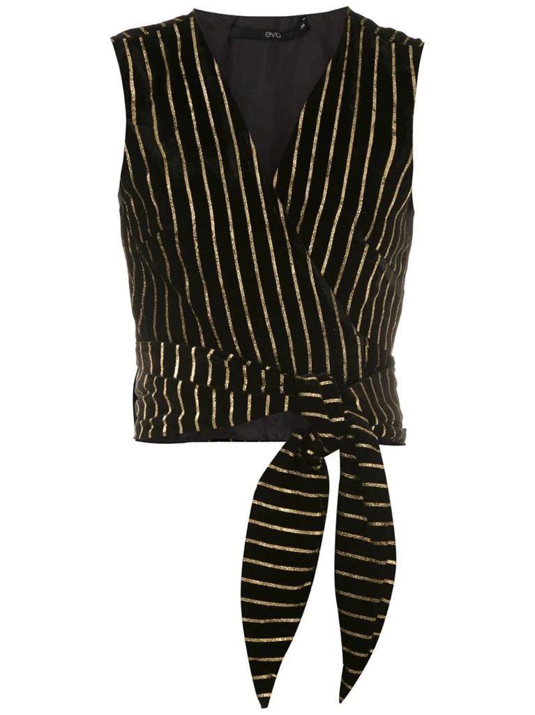 tie-up gold striped blouse