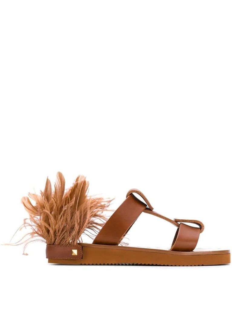 feather-detail flat sandals