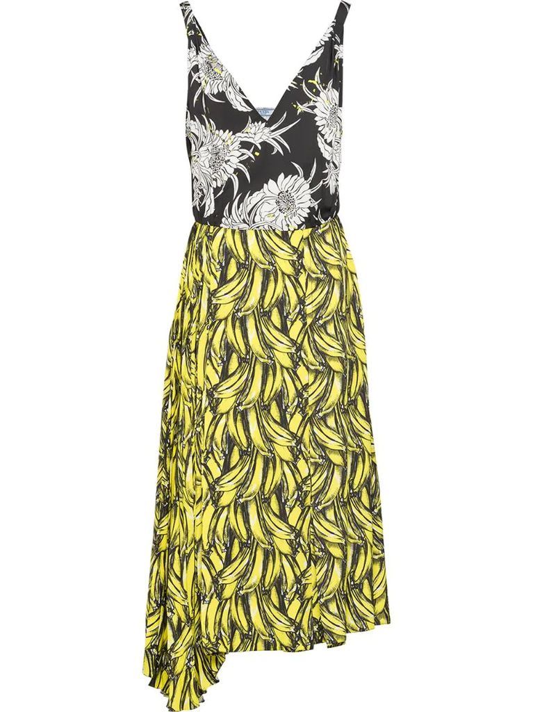 banana-print midi dress