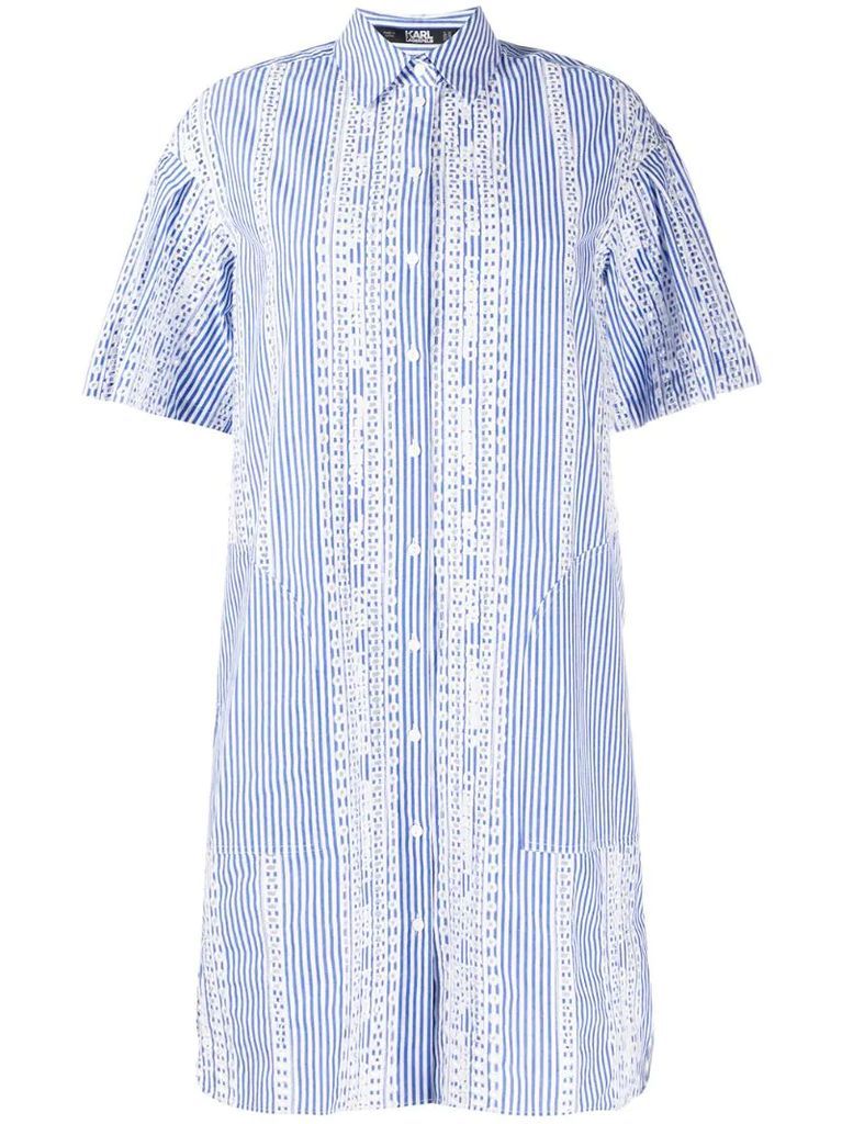 striped embroidered shirt dress