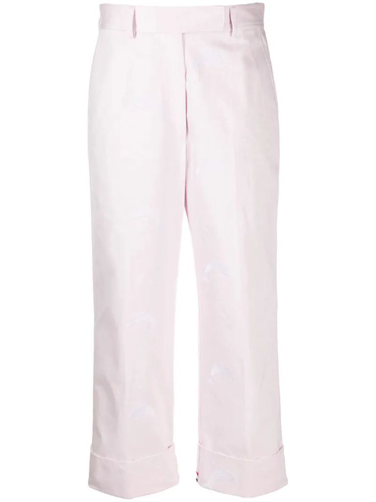 dolphin embroidery cropped trousers