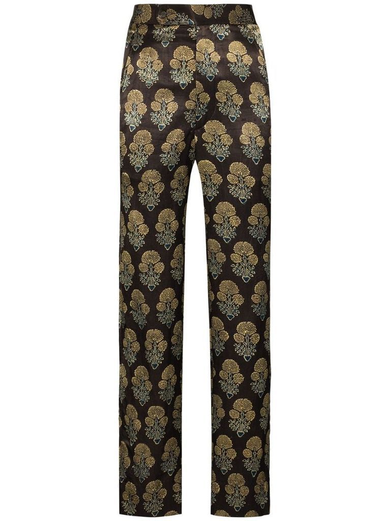 floral pattern jacquard trousers