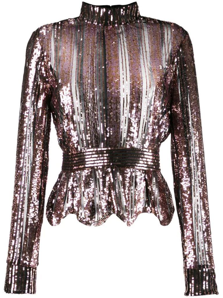 Long Sleeve Mock Neck Sequin Stripe Top