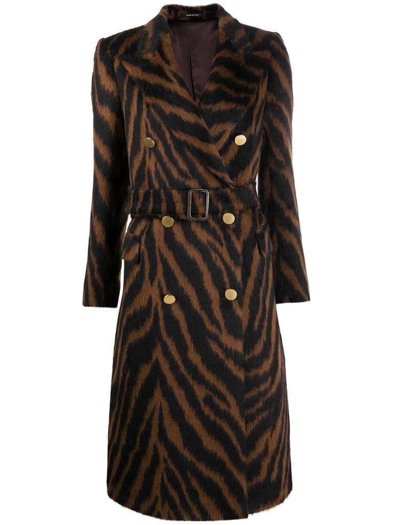 tiger print coat with belted waist