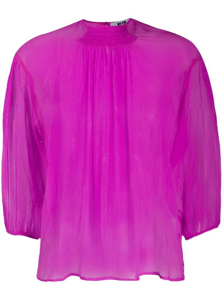 silk cropped sleeve blouse