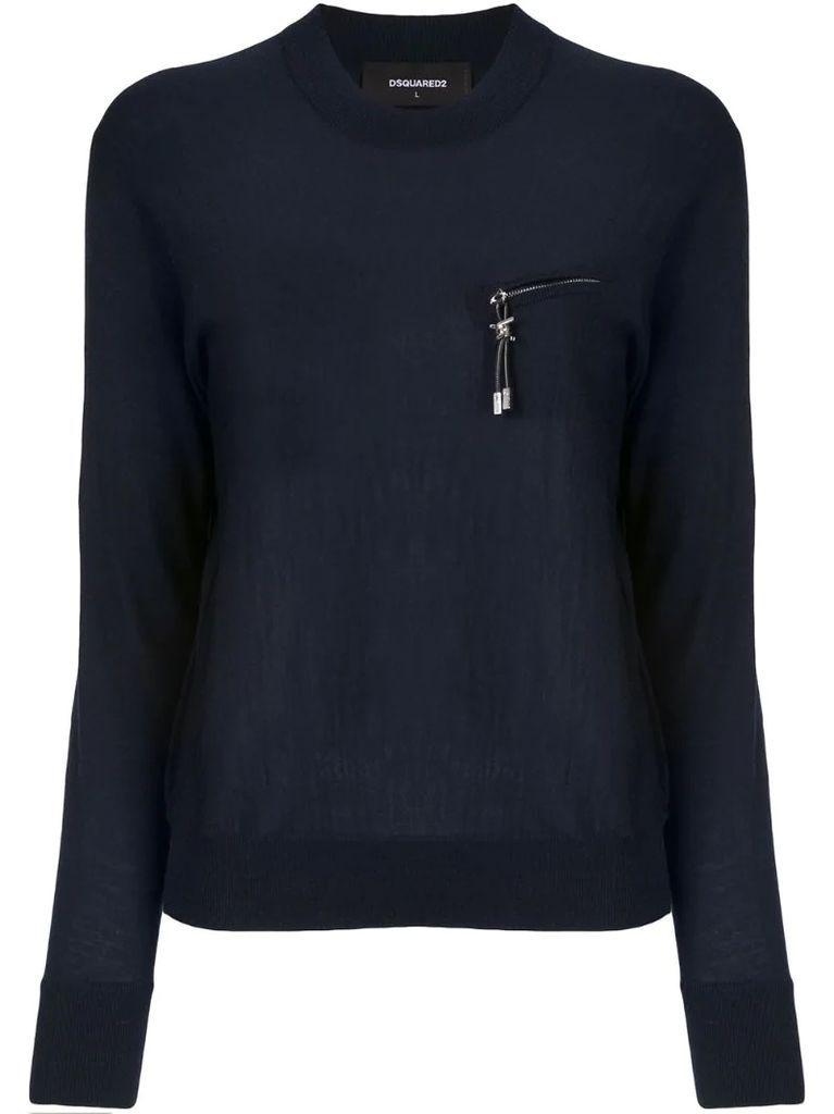 zipped-pocket knitted jumper
