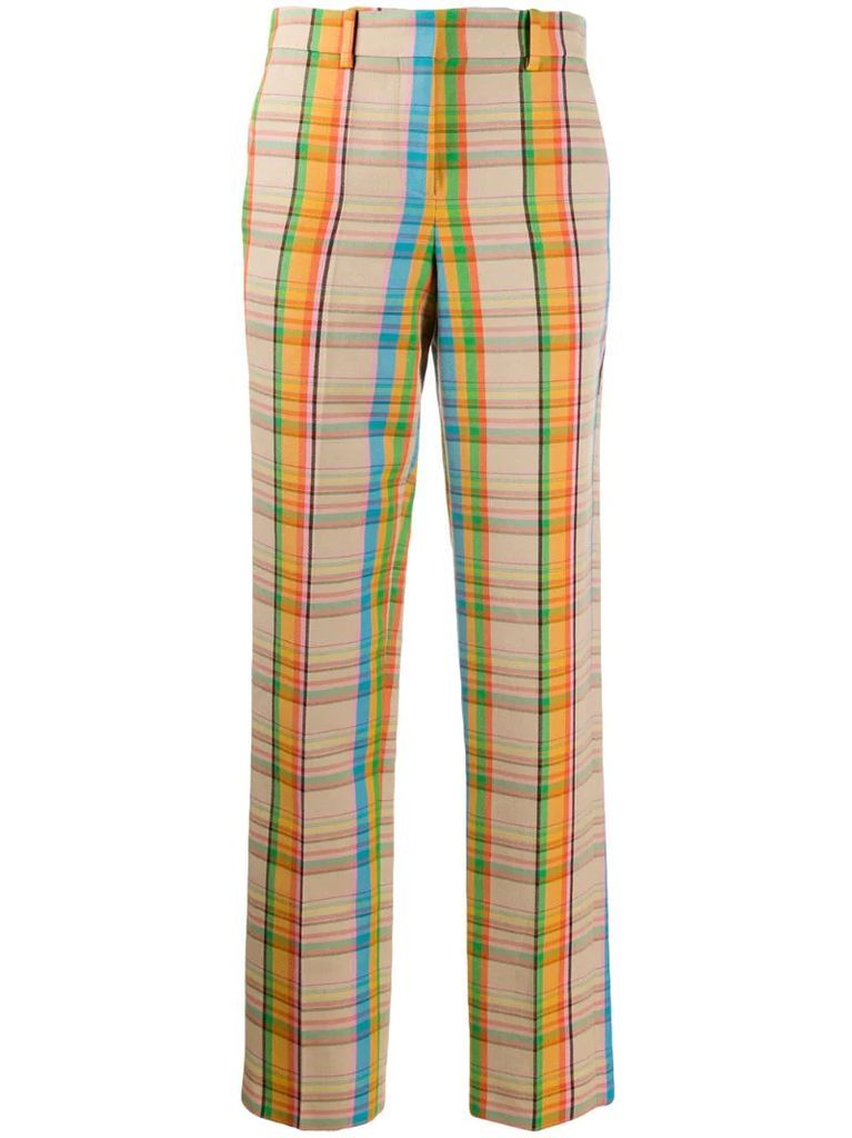 checked high-waist trousers