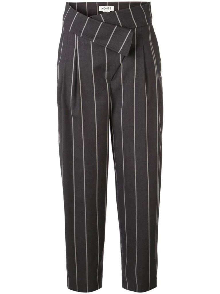 pinstripe foldover-waist tailored trousers