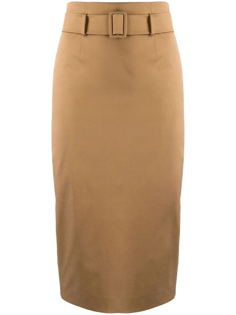 high-waisted belted pencil skirt