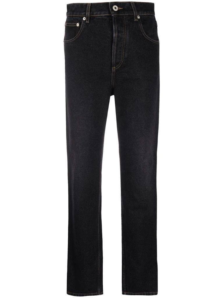 high-waisted faded straight-leg jeans