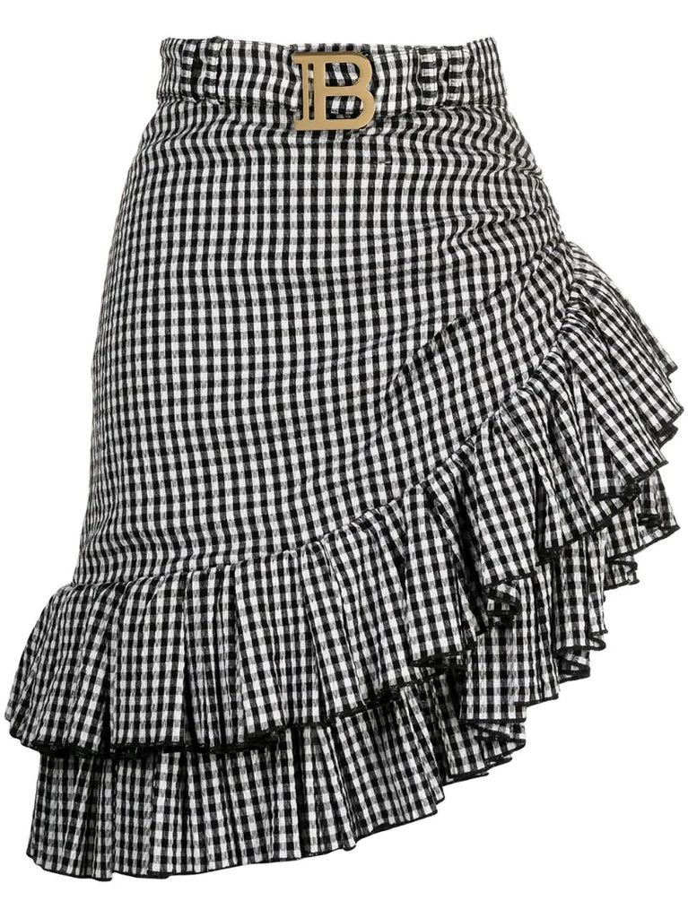 belted ruffled asymmetric skirt