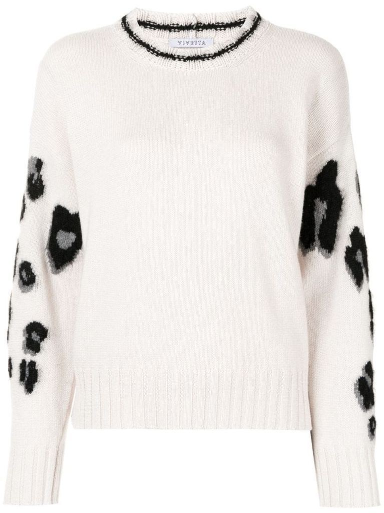 leopard intarsia rib-trimmed jumper