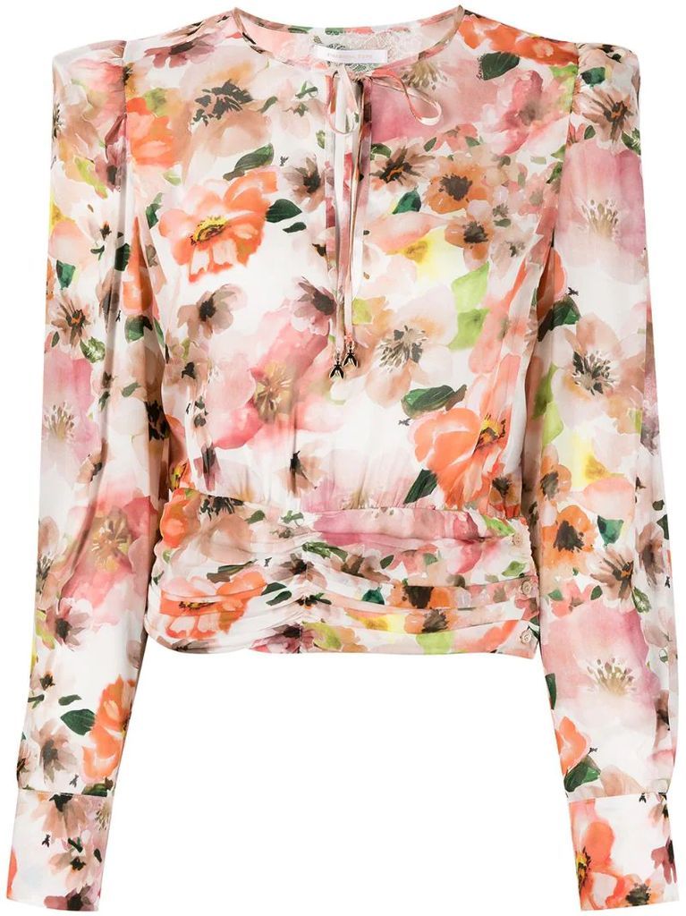 floral puff shoulder blouse