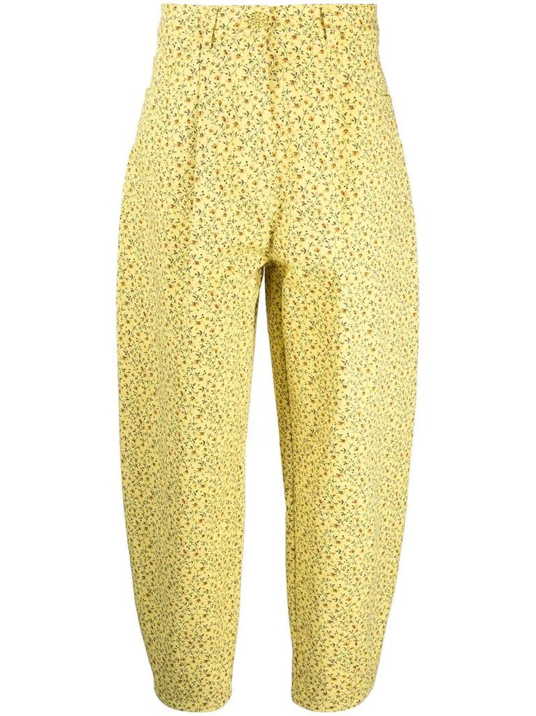 high-waist floral print trousers
