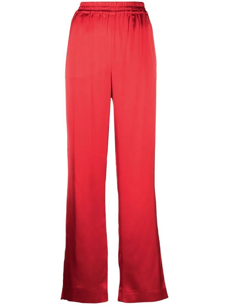 mid-rise satin-finished flared trousers