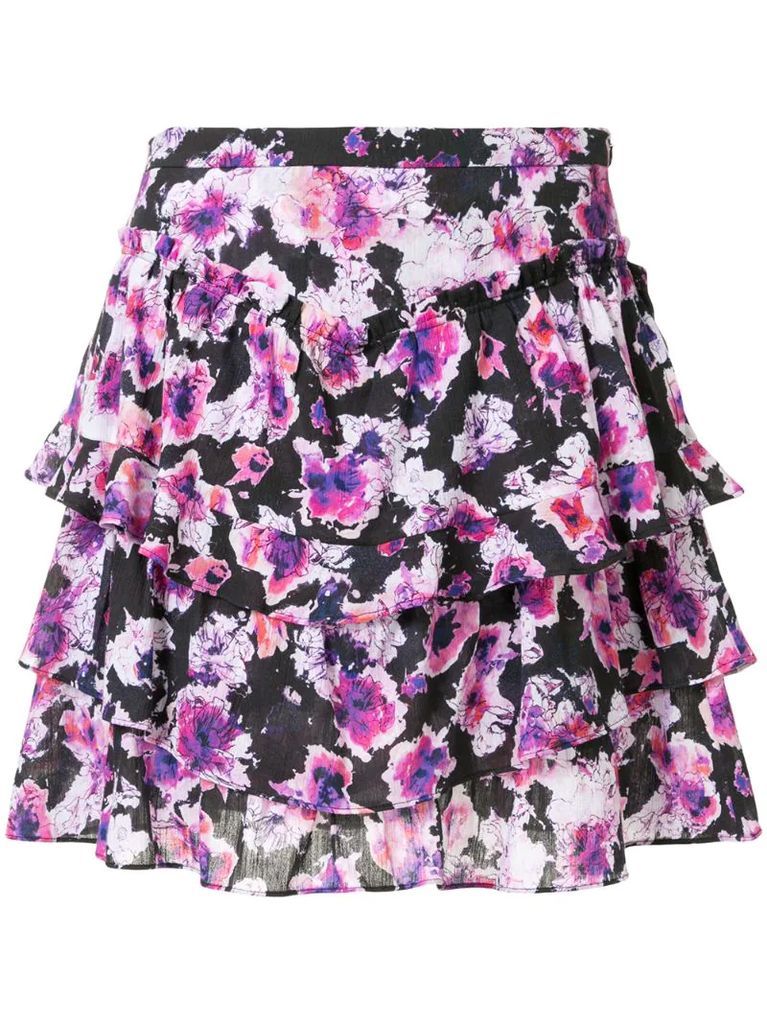 Sprink ruffled floral-print skirt