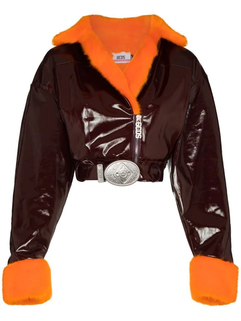 faux-fur cropped biker jacket