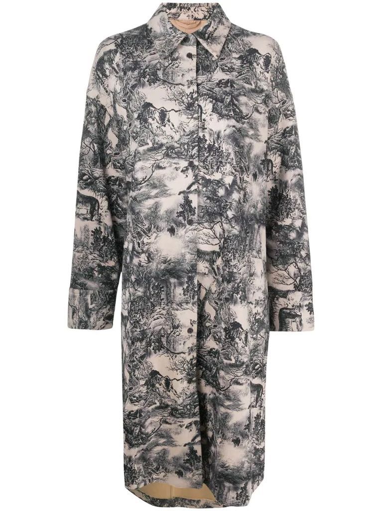 forest-print shirt dress