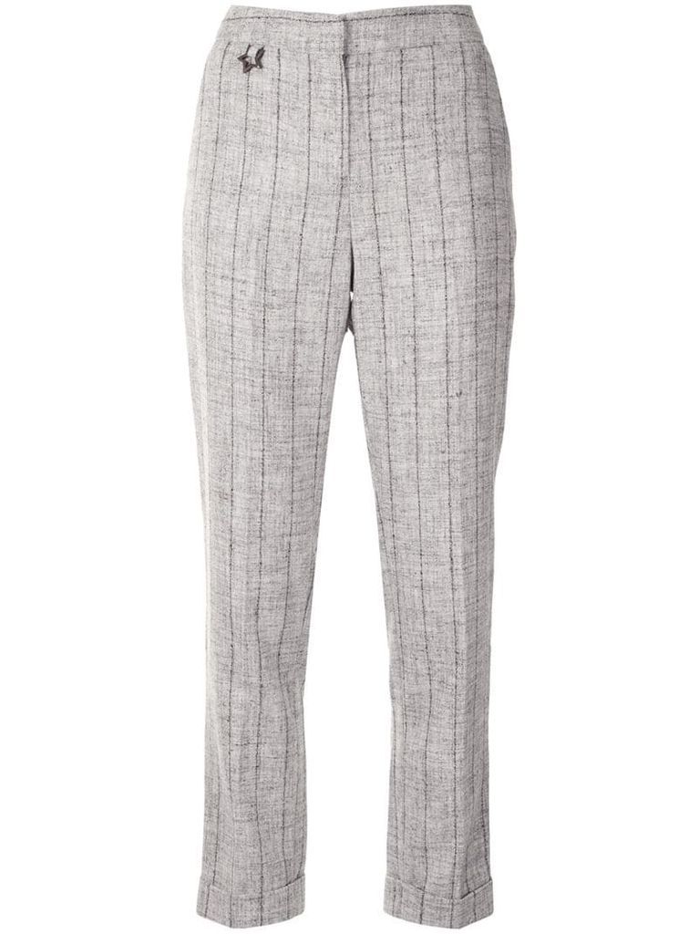 vertical-stripe straight trousers
