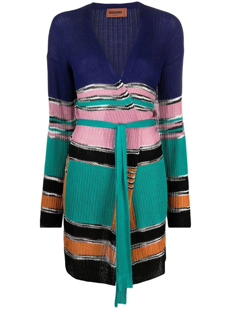striped belted cardigan