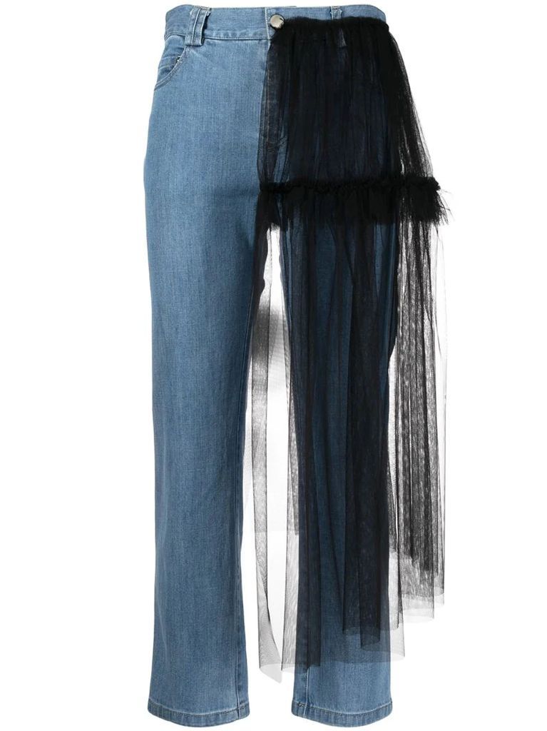 tulle-detail cropped jeans