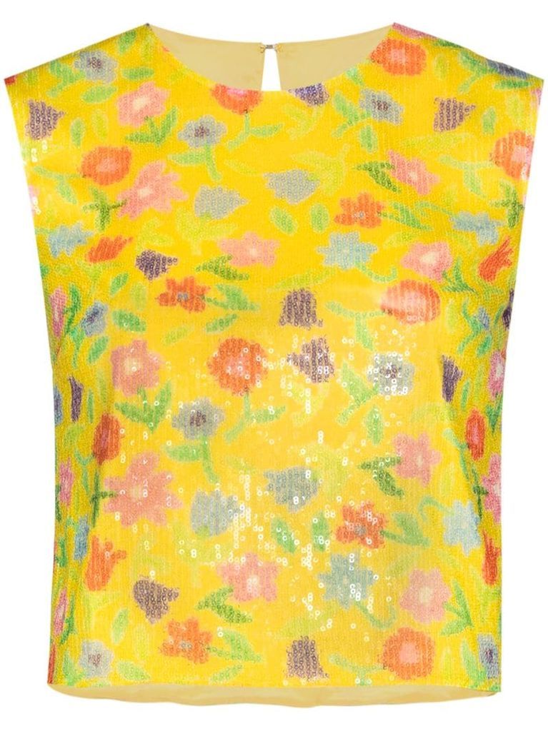 floral-print sequinned top