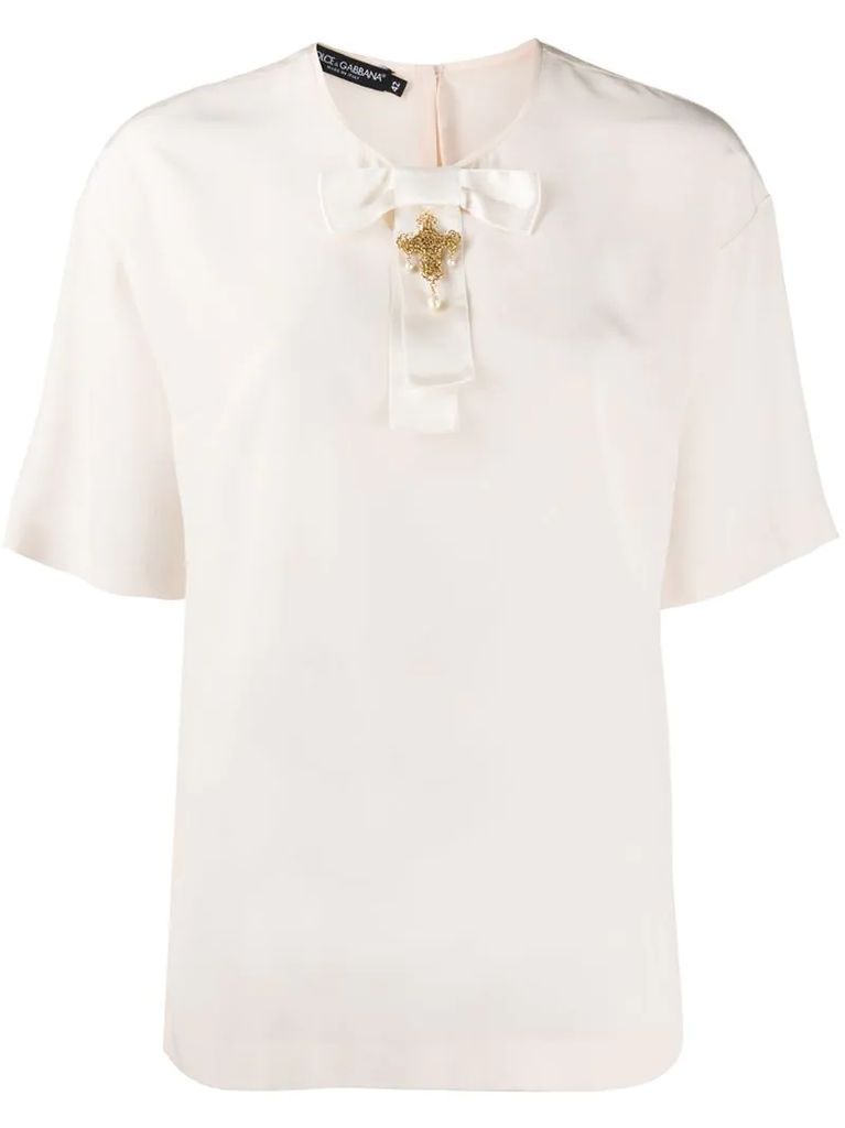 cross detail silk blouse