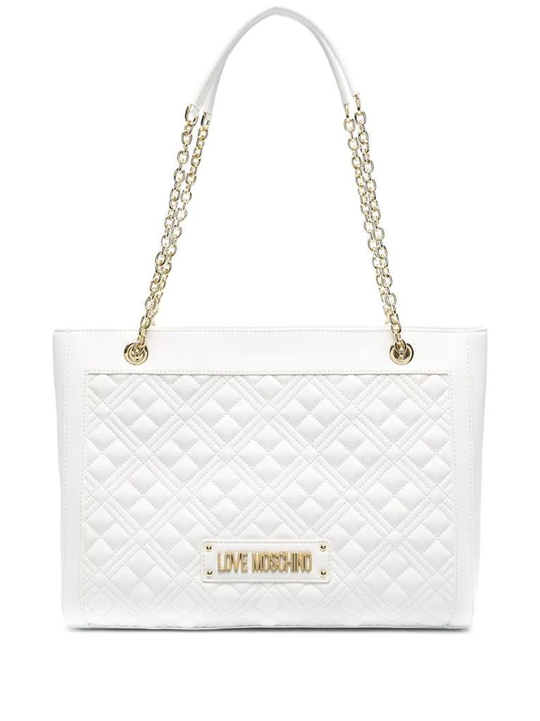 quilted logo plaque tote bag