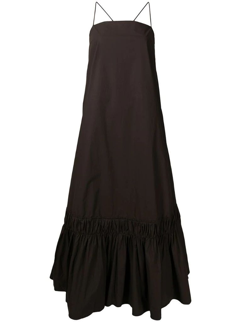 flared ruched maxi dress