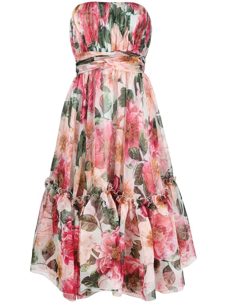 strapless floral A-line dress