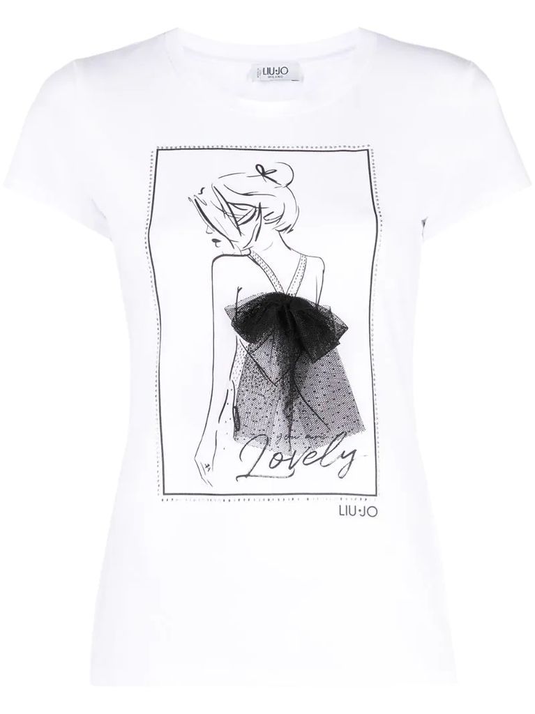 bow-detail graphic T-shirt