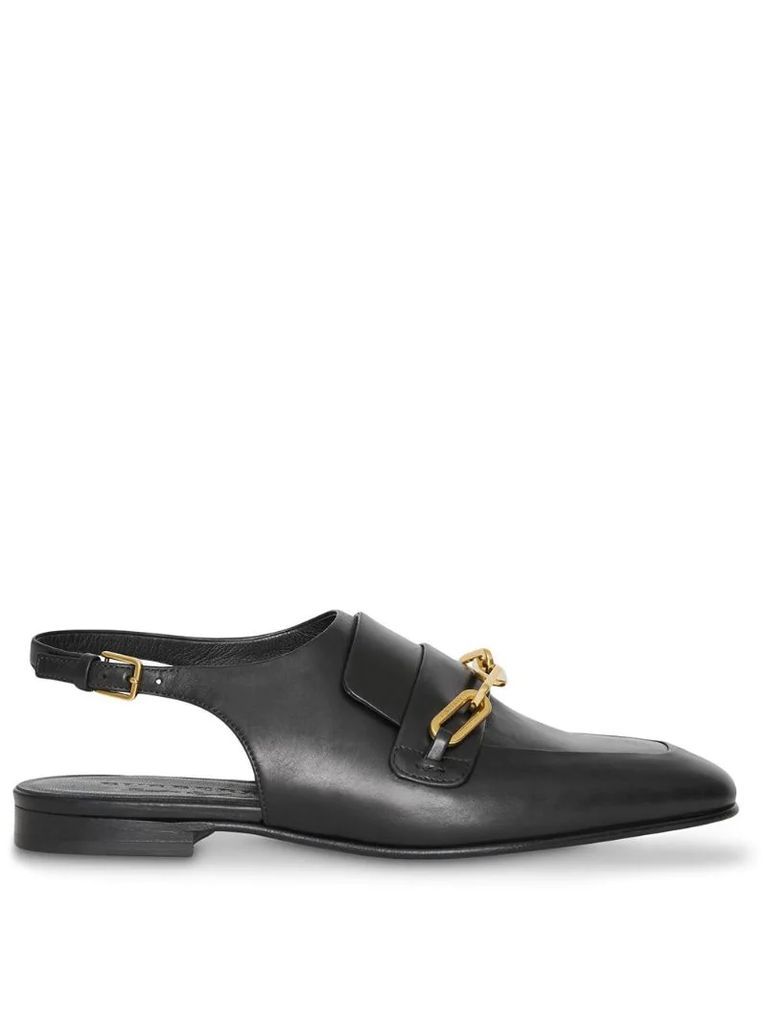 Link Detail Leather Slingback Loafers