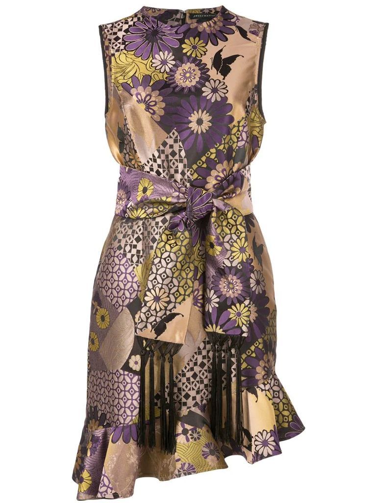 floral-jacquard asymmetric dress