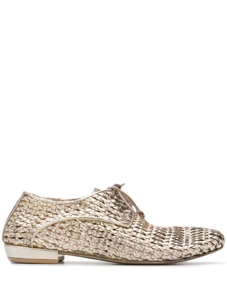 metallic woven lace-up shoes
