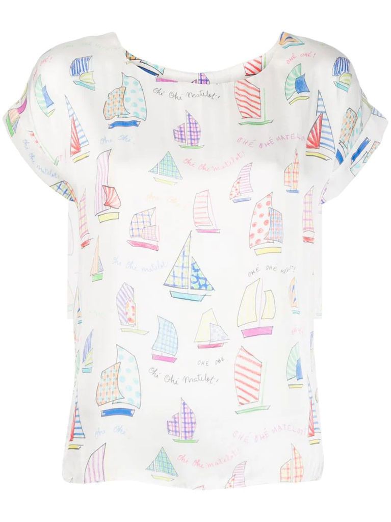 sail boat print T-shirt