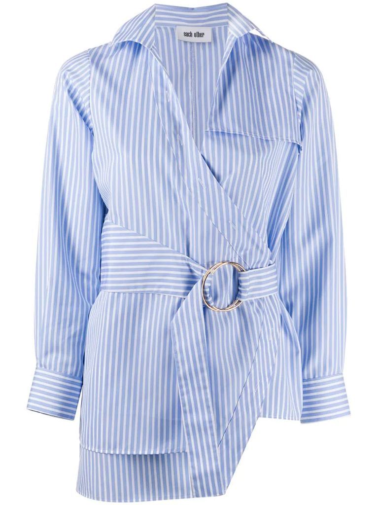 striped print belted shirt