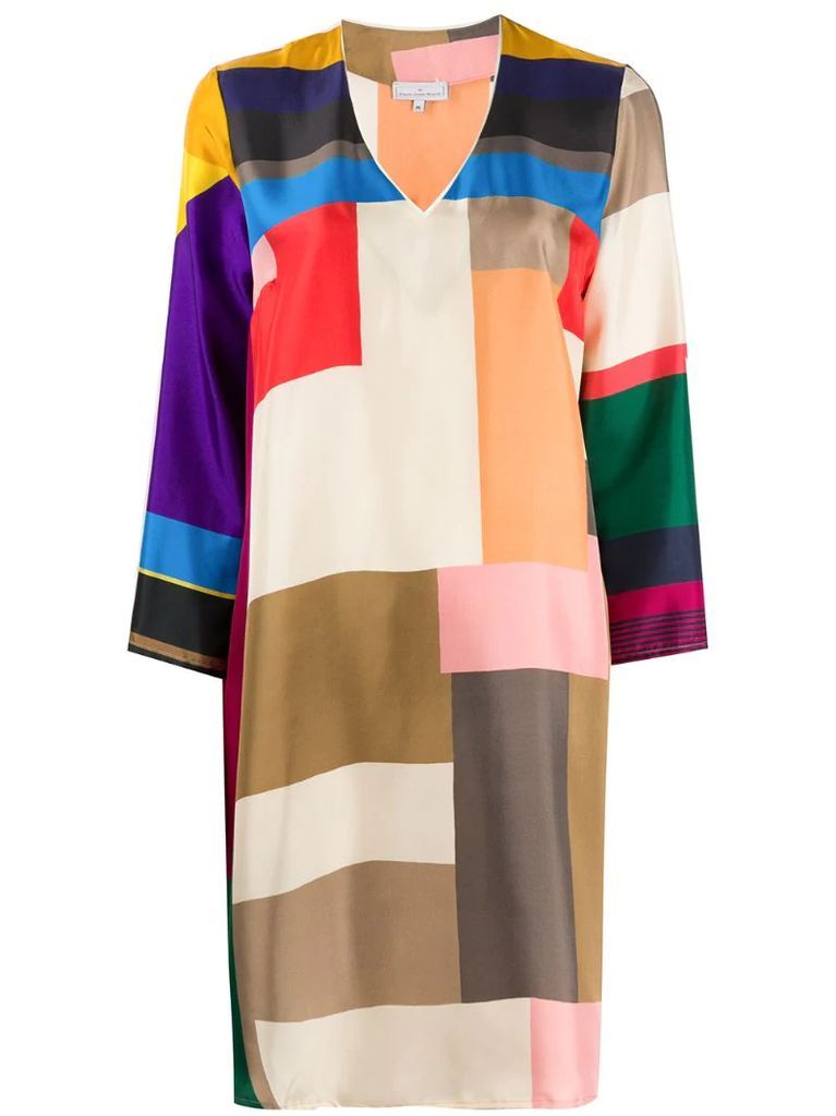 silk colour-block flared dress