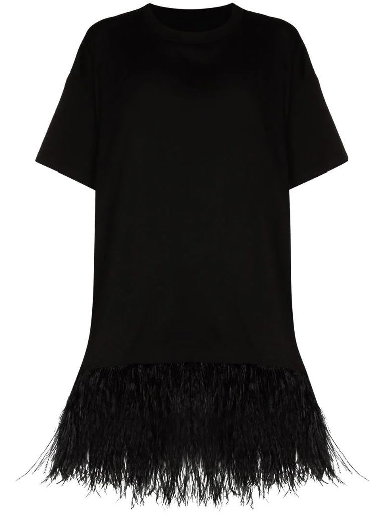feather-trim oversized T-shirt