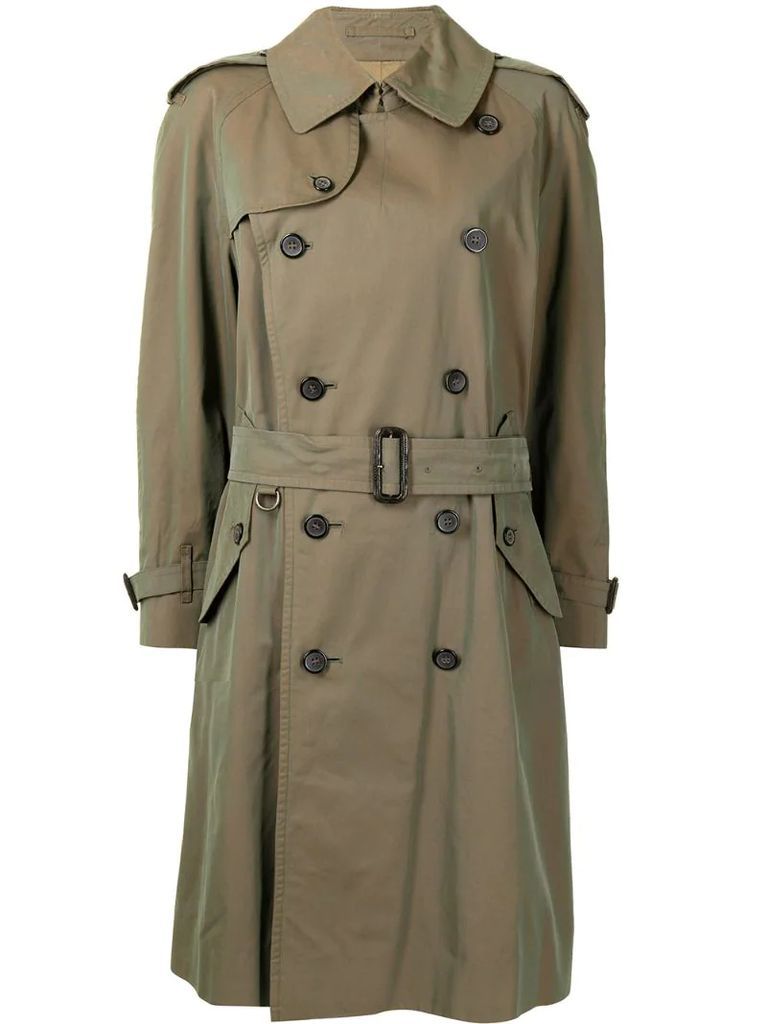 iridescent knee-length trench coat