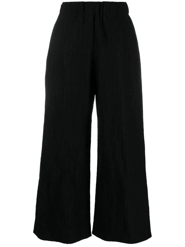 pinstriped wide-leg cropped trousers